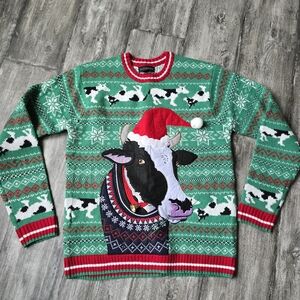 Festive Green Cow Sweater